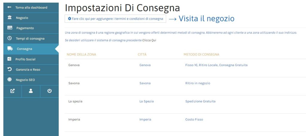 Protetto: Zone, Metodi e costi di consegna