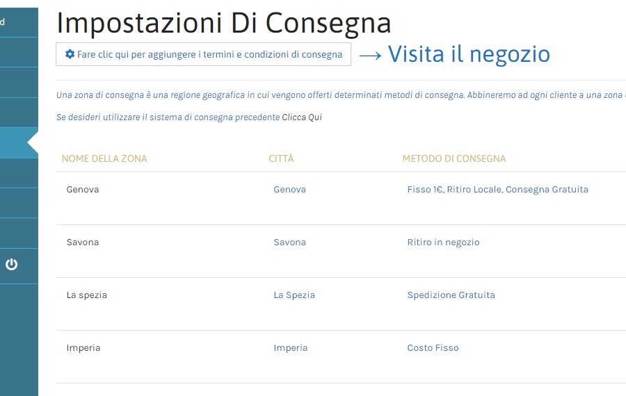 Protetto: Zone, Metodi e costi di consegna